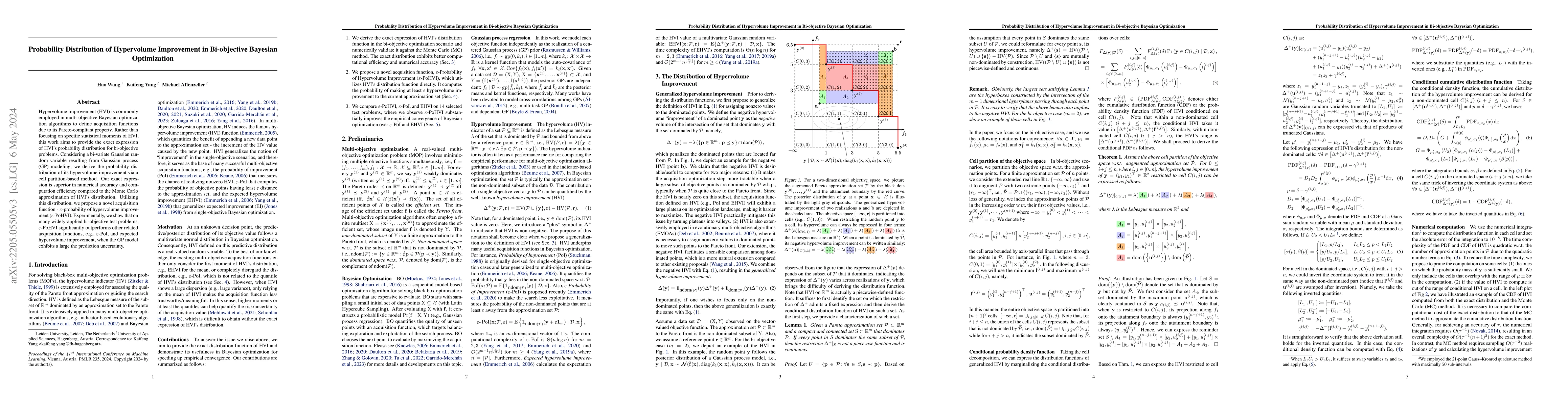 Thumbnail for Probability Distribution of Hypervolume Improvement in Bi-objective
  Bayesian Optimization