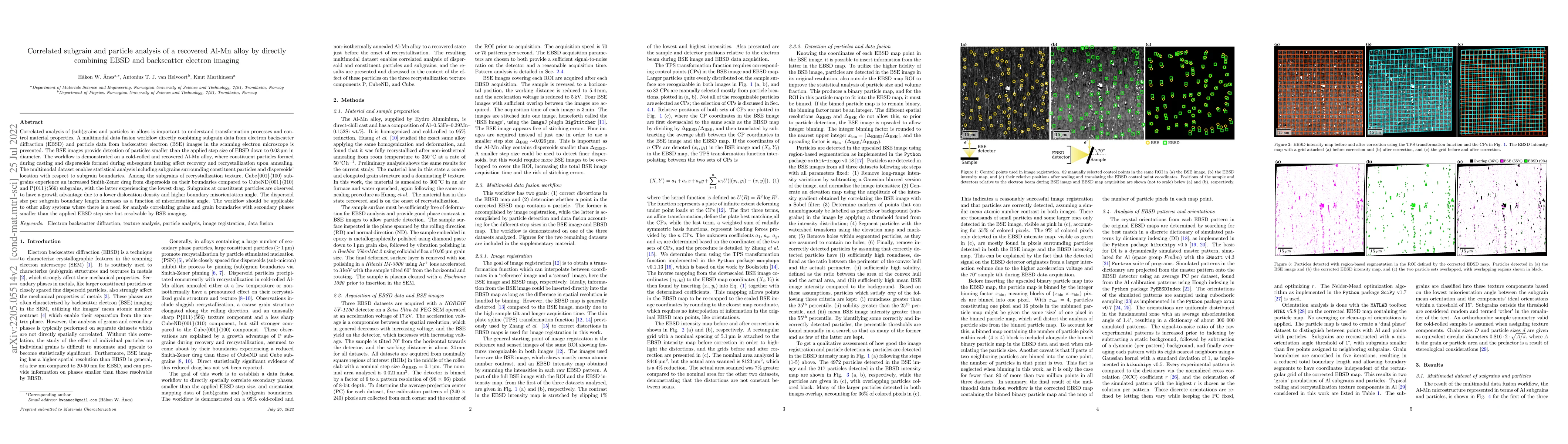 Thumbnail for Correlated subgrain and particle analysis of a recovered Al-Mn alloy by
  directly combining EBSD and backscatter electron imaging