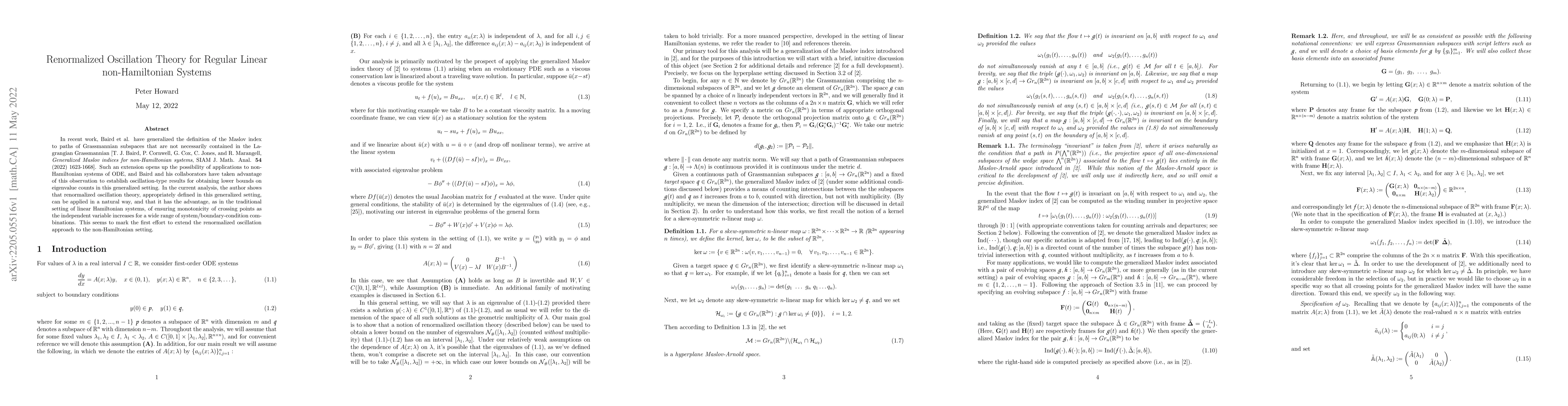 Thumbnail for Renormalized oscillation theory for regular linear non-Hamiltonian
  systems