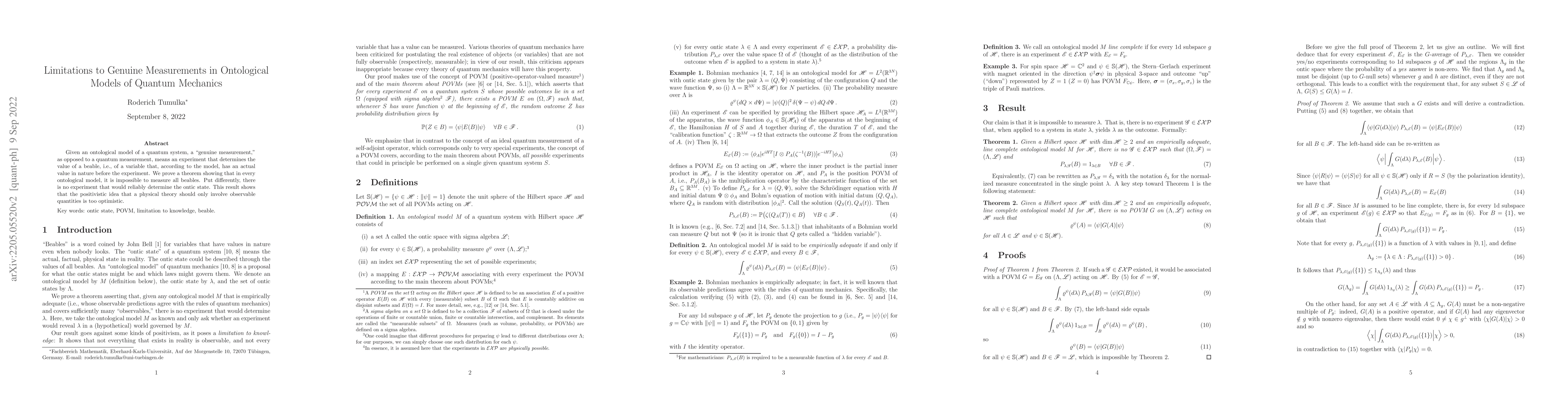 Thumbnail for Limitations to Genuine Measurements in Ontological Models of Quantum
  Mechanics