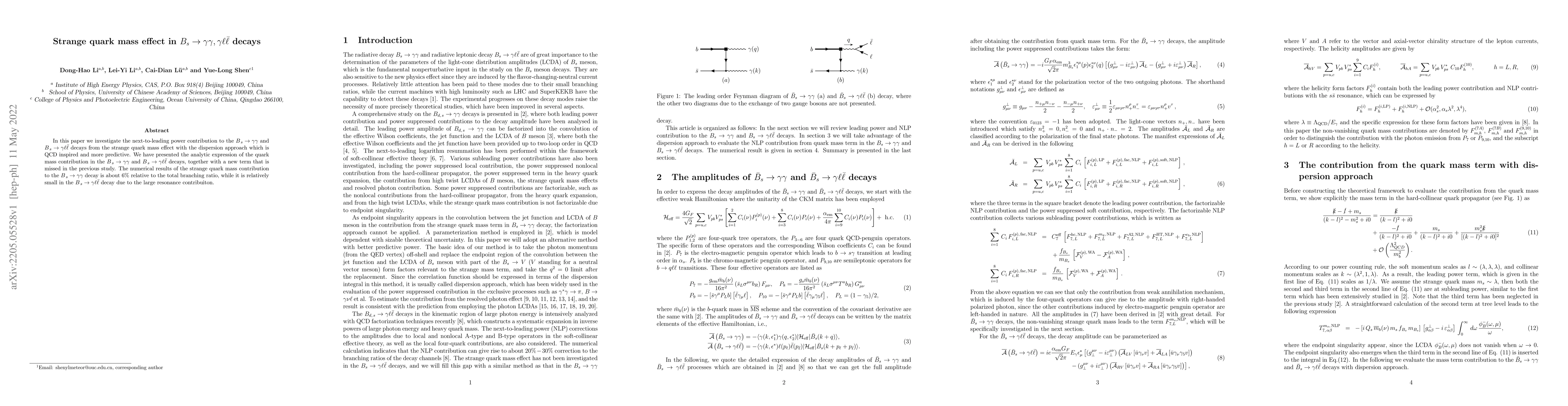 Thumbnail for Strange quark mass effect in $B_s \to \gamma\gamma,\gamma\ell\bar{\ell}$
  decays