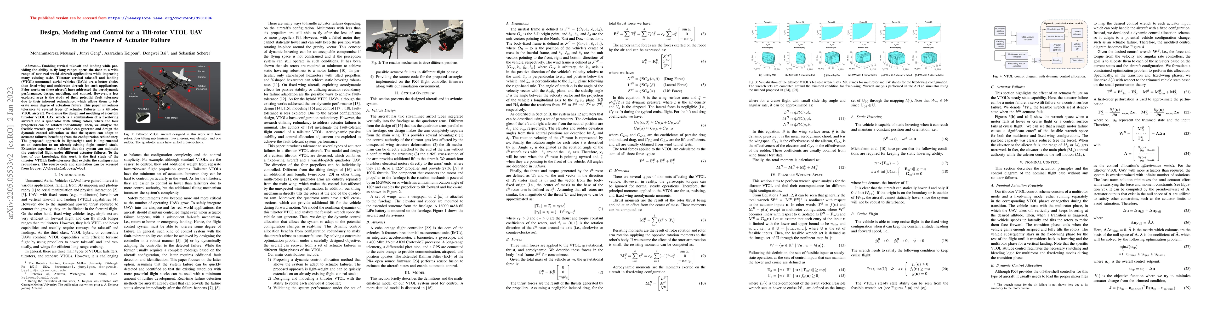 Thumbnail for Design, Modeling and Control for a Tilt-rotor VTOL UAV in the Presence
  of Actuator Failure