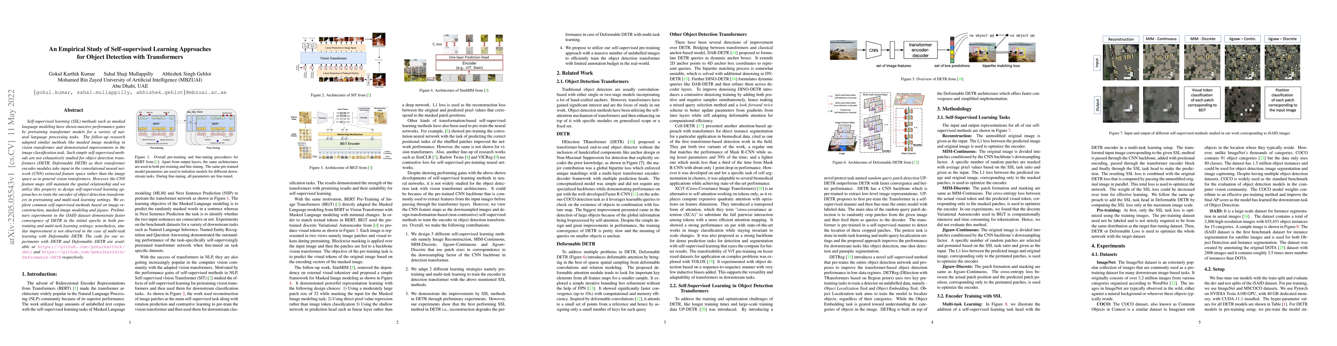 Thumbnail for An Empirical Study Of Self-supervised Learning Approaches For Object
  Detection With Transformers