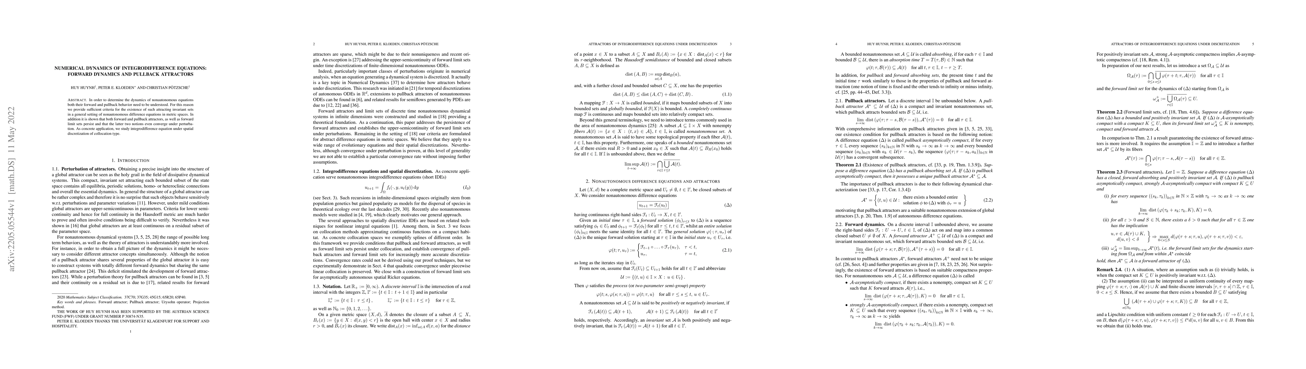 Thumbnail for Numerical Dynamics of Integrodifference Equations: Forward Dynamics and
  Pullback Attractors
