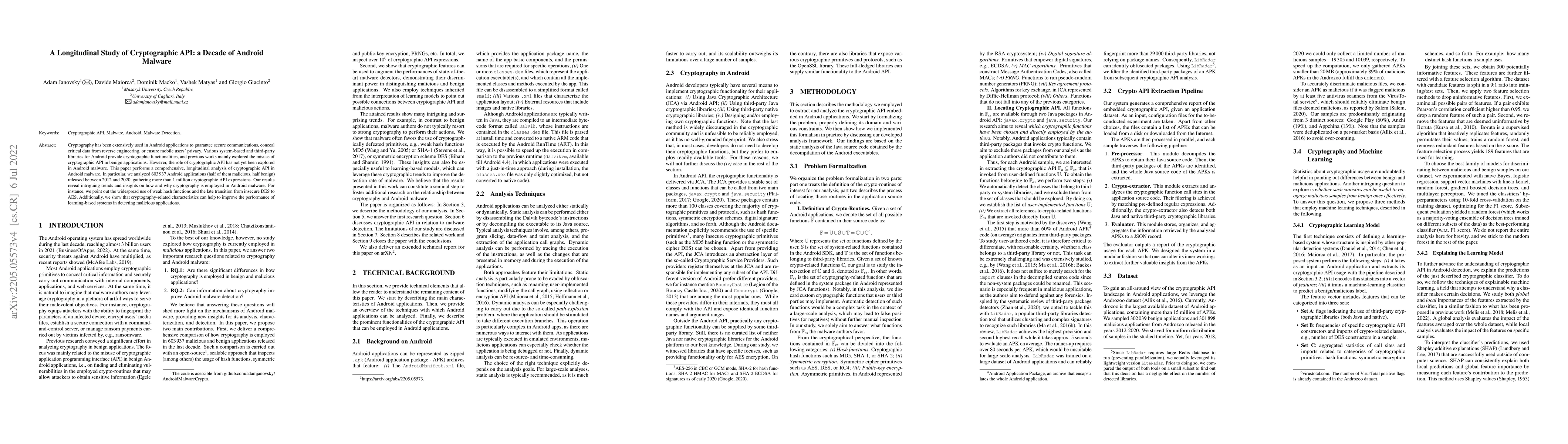 Thumbnail for A Longitudinal Study of Cryptographic API: a Decade of Android Malware