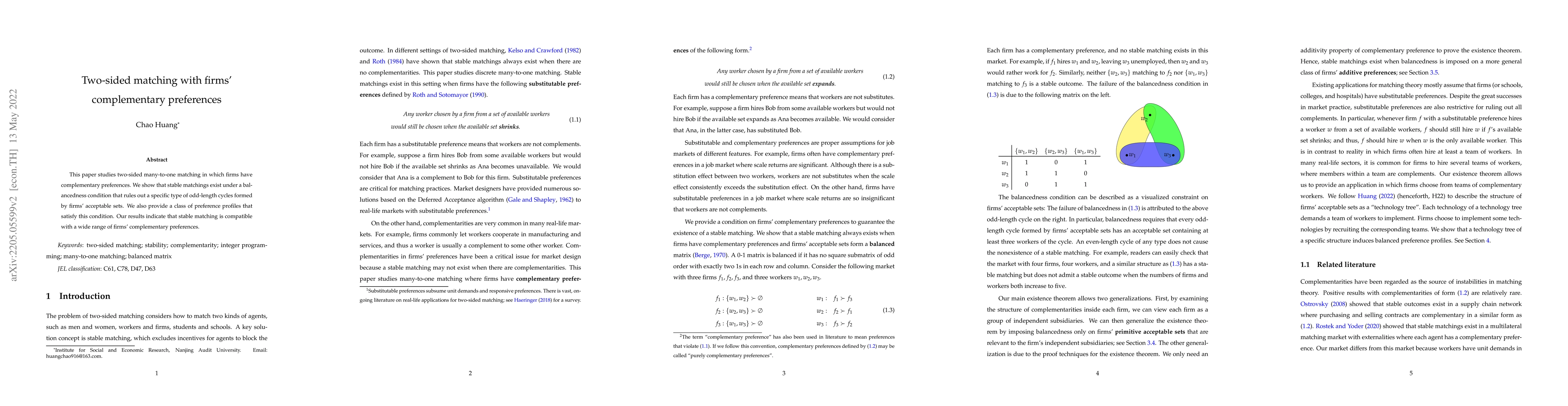 Thumbnail for Two-sided matching with firms' complementary preferences