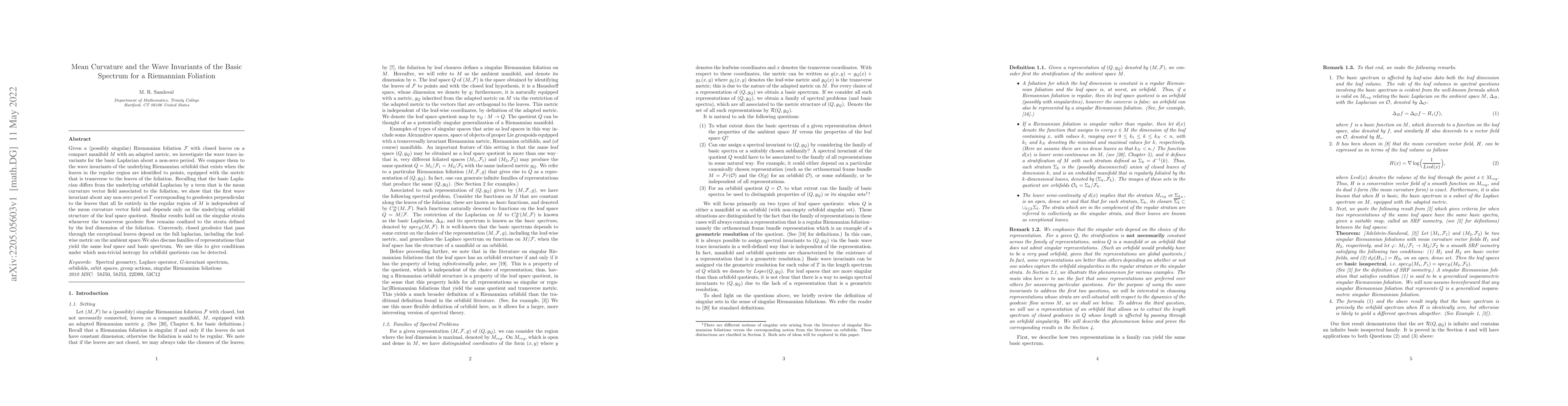 Thumbnail for Mean Curvature and the Wave Invariants of the Basic Spectrum for a
  Riemannian Foliation