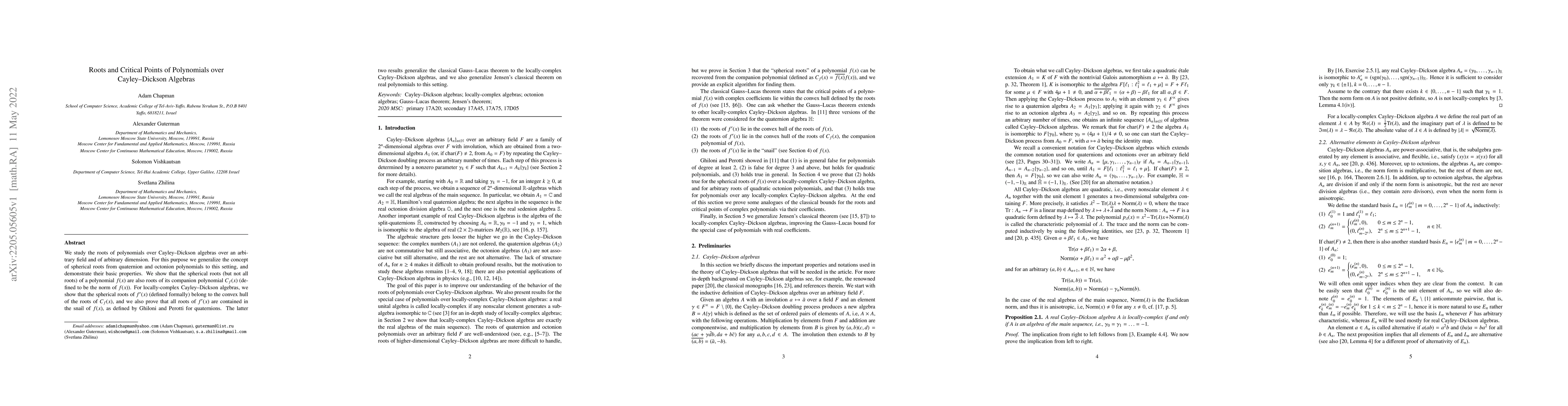 Thumbnail for Roots and Critical Points of Polynomials over Cayley--Dickson Algebras