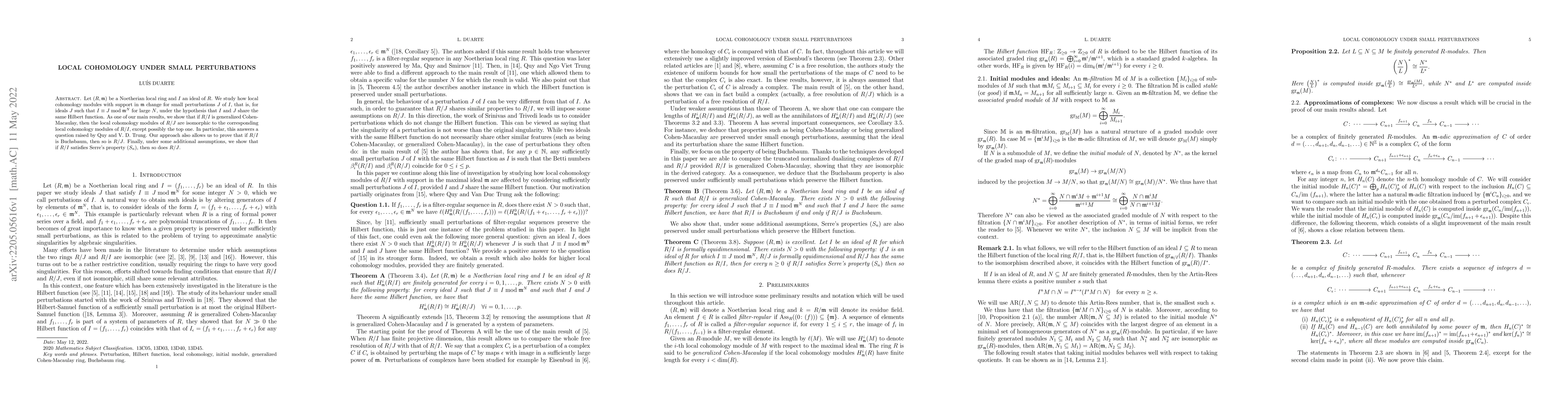 Thumbnail for Local cohomology under small perturbations