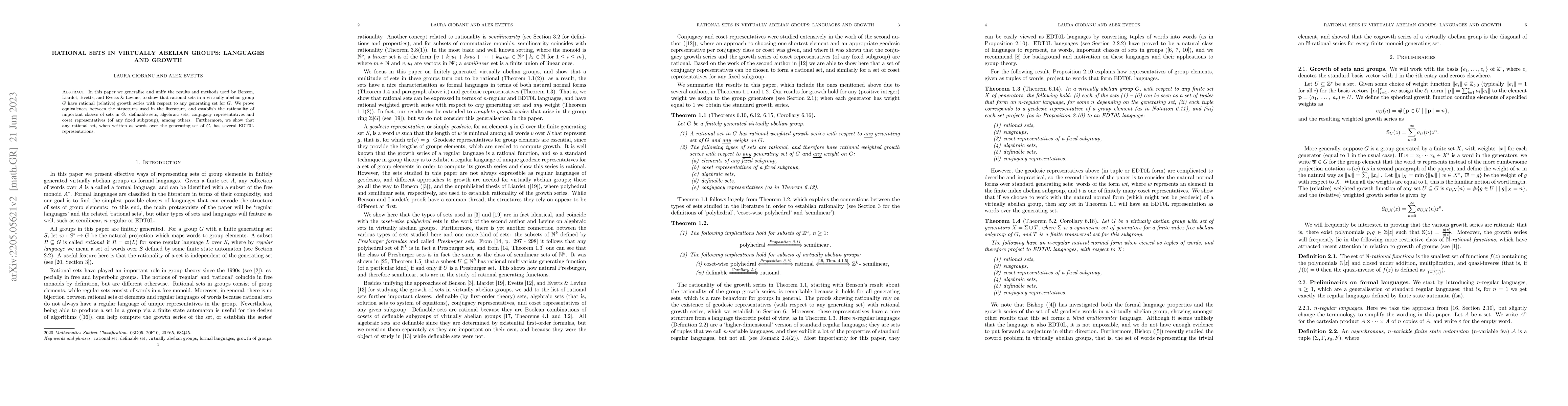 Thumbnail for Rational sets in virtually abelian groups: languages and growth