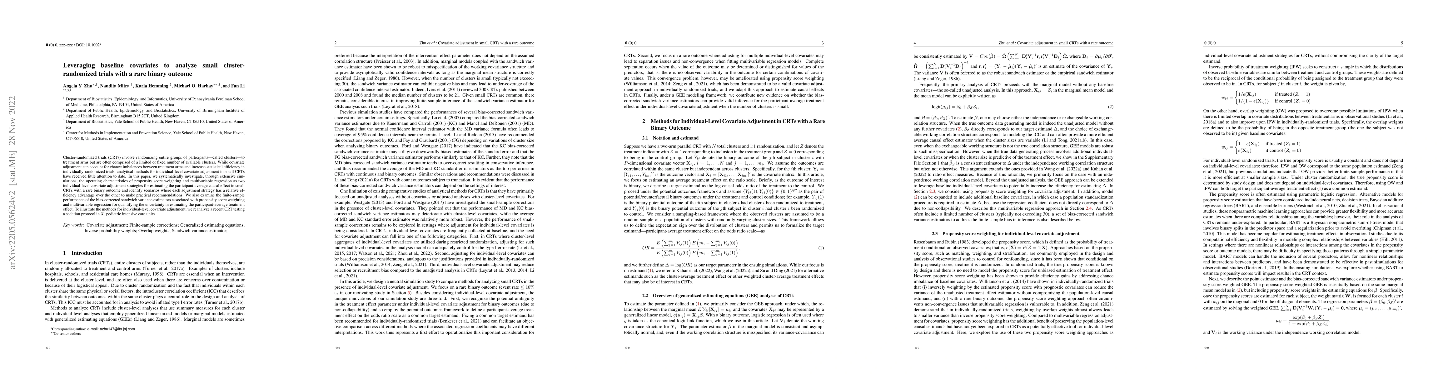 Thumbnail for Leveraging baseline covariates to analyze small cluster-randomized
  trials with a rare binary outcome