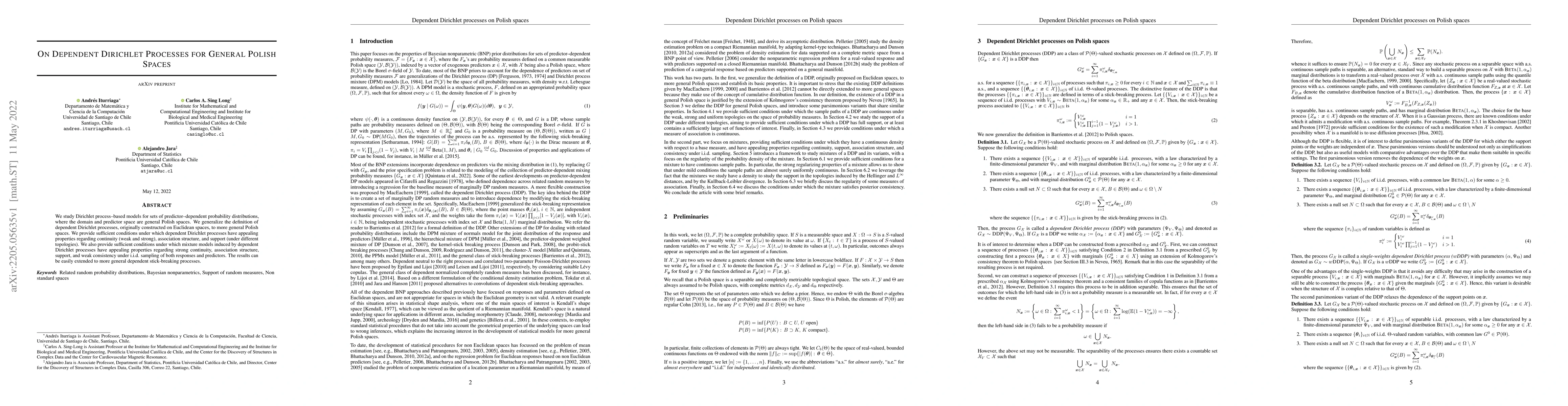 Thumbnail for On Dependent Dirichlet Processes for General Polish Spaces