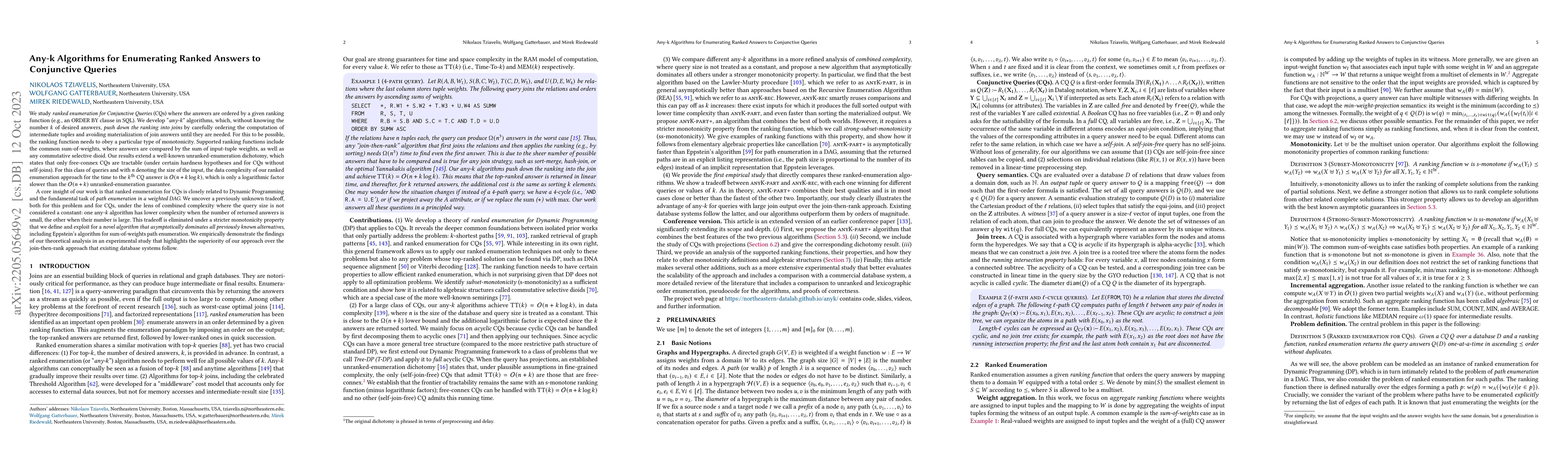 Thumbnail for Any-k Algorithms for Enumerating Ranked Answers to Conjunctive Queries