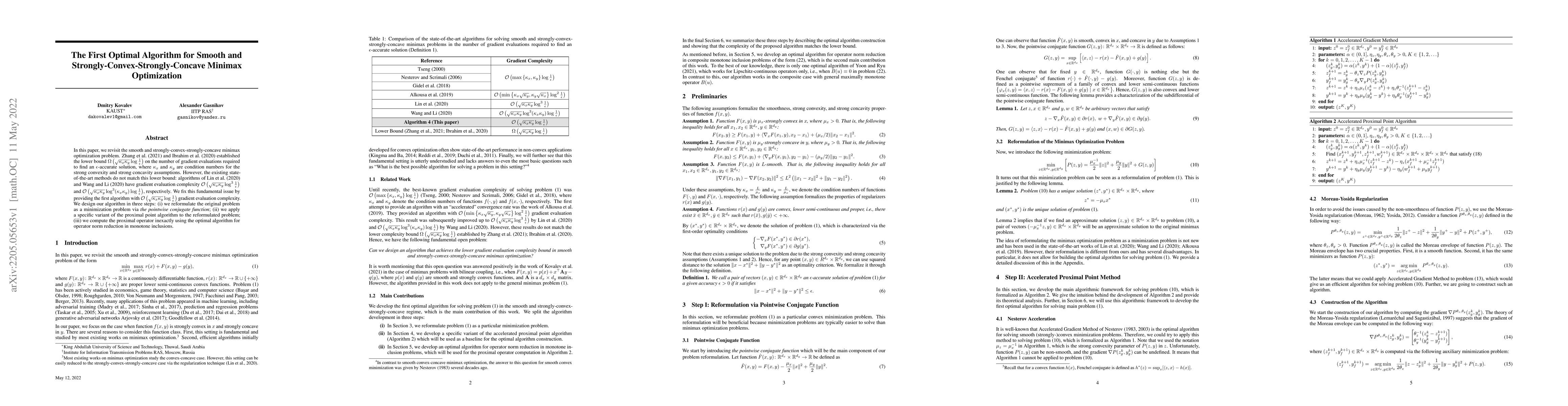 Thumbnail for The First Optimal Algorithm for Smooth and
  Strongly-Convex-Strongly-Concave Minimax Optimization