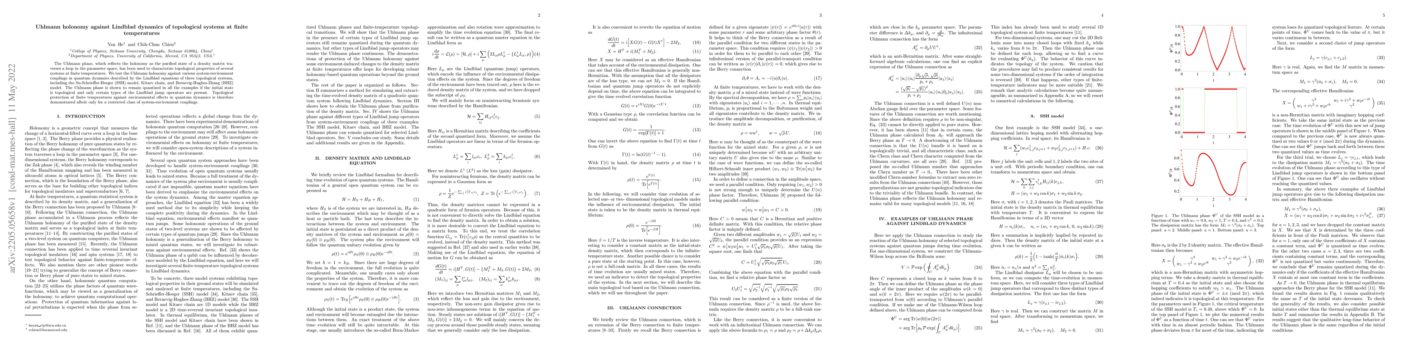 Thumbnail for Uhlmann holonomy against Lindblad dynamics of topological systems at
  finite temperatures