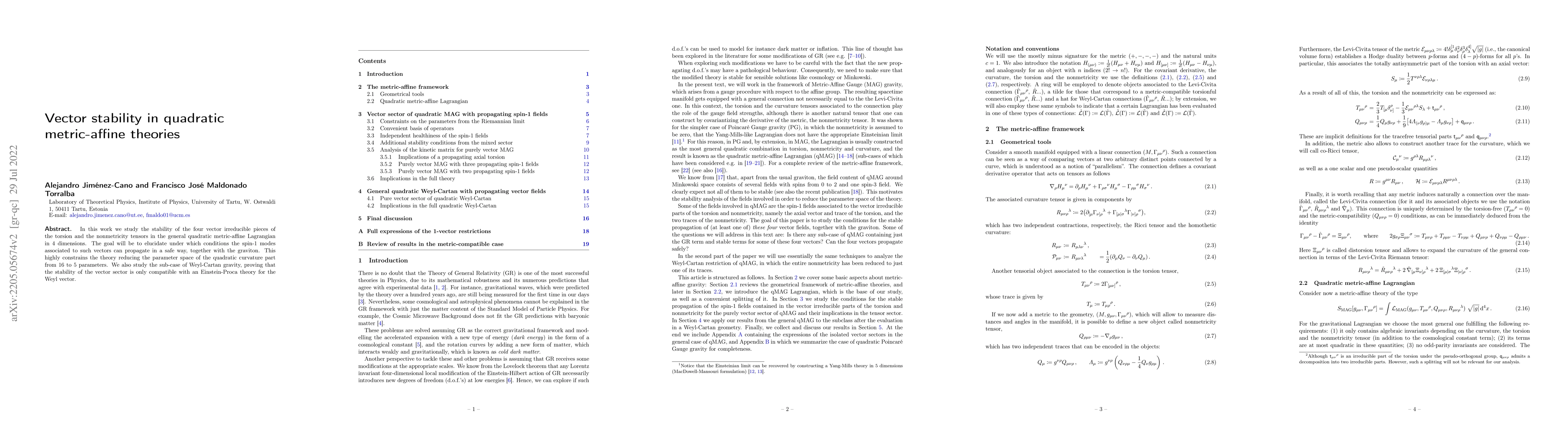 Thumbnail for Vector stability in quadratic metric-affine theories