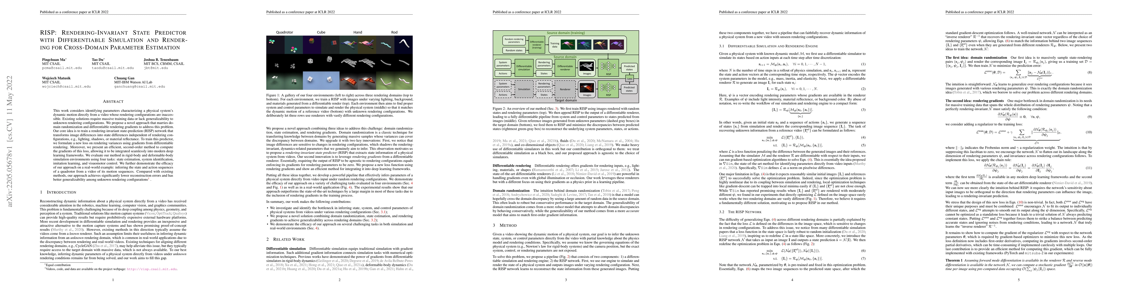 Thumbnail for RISP: Rendering-Invariant State Predictor with Differentiable Simulation
  and Rendering for Cross-Domain Parameter Estimation