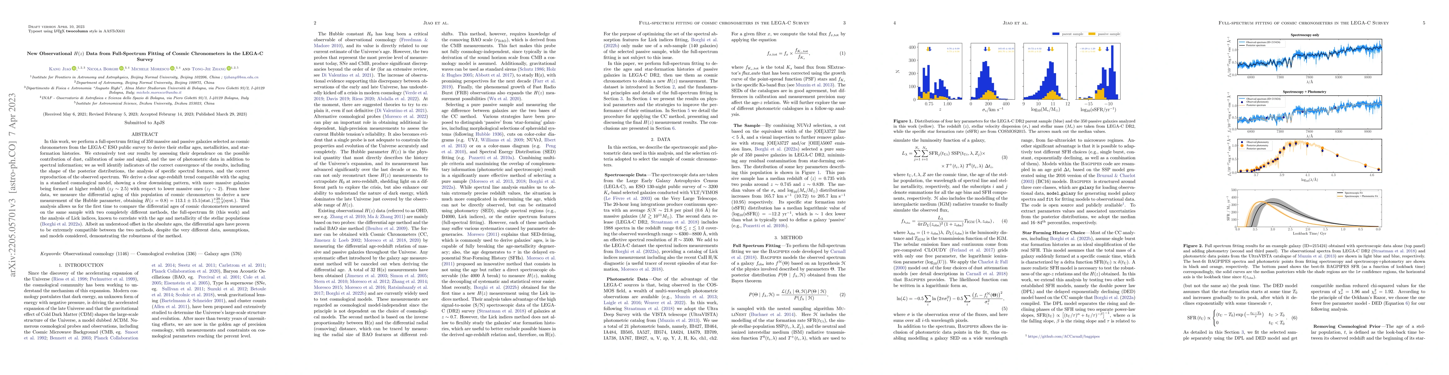 Thumbnail for New Observational $H(z)$ Data from Full-Spectrum Fitting of Cosmic
  Chronometers in the LEGA-C Survey