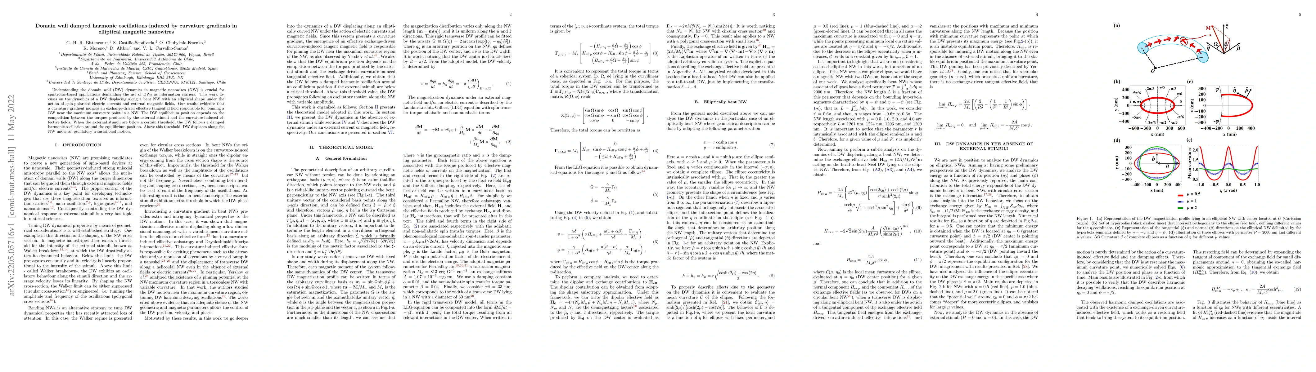 Thumbnail for Domain wall damped harmonic oscillations induced by curvature gradients
  in elliptical magnetic nanowires