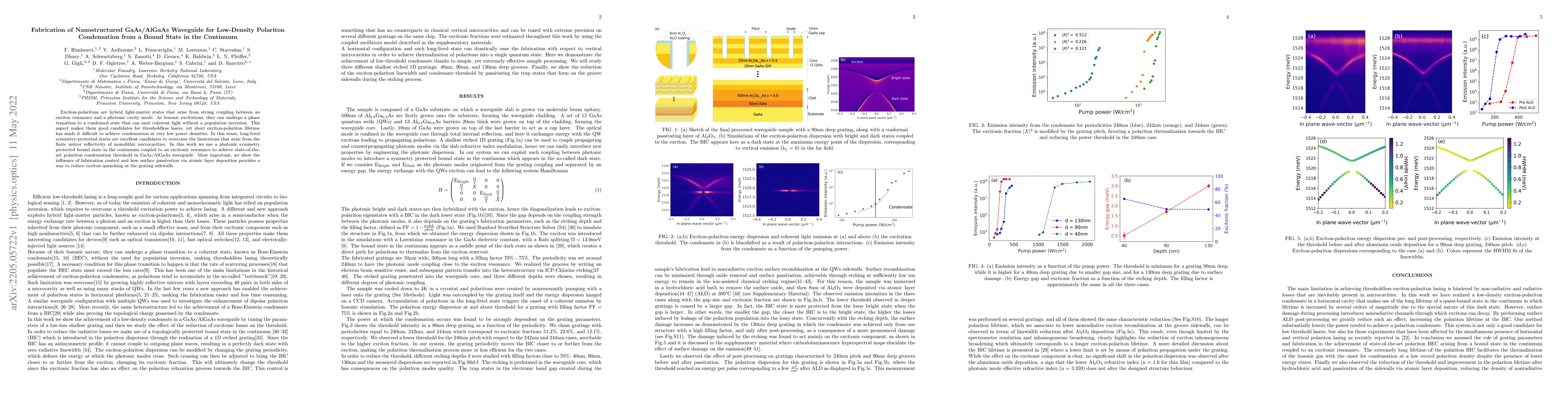 Thumbnail for Fabrication of Nanostructured GaAs/AlGaAs Waveguide for Low-Density
  Polariton Condensation from a Bound State in the Continuum