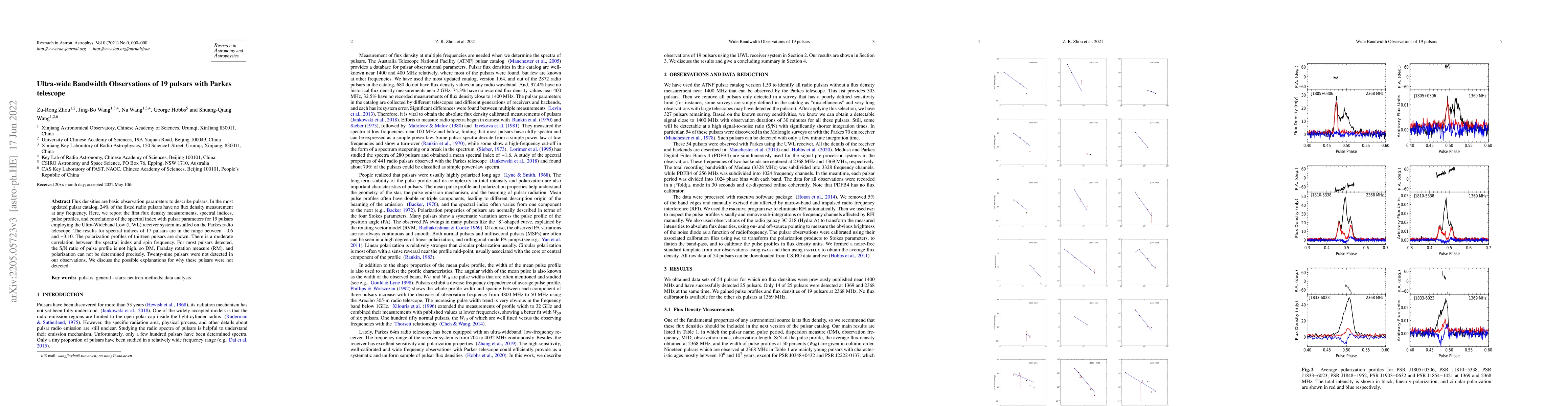 Thumbnail for Ultra-wide Bandwidth Observations of 19 pulsars with Parkes telescope