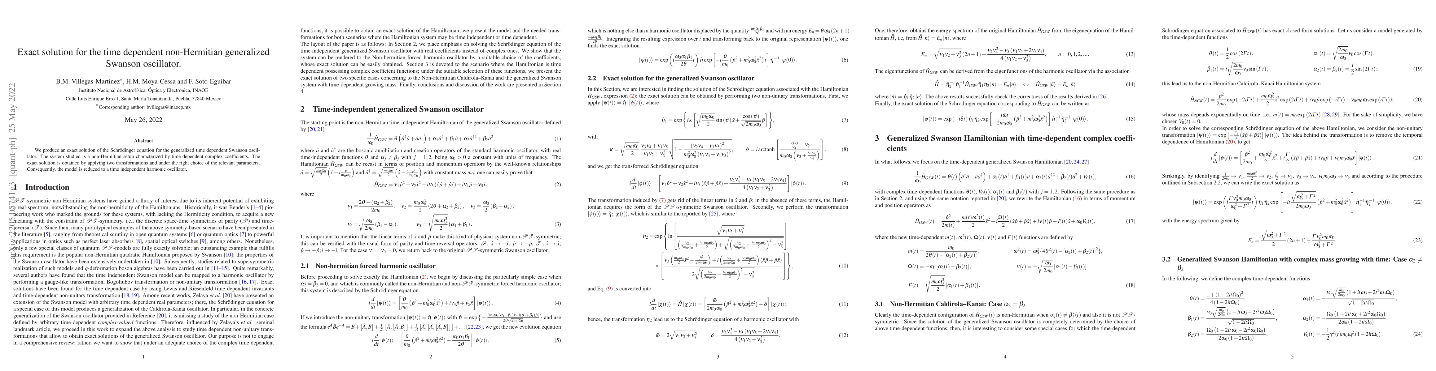 Thumbnail for Exact solution for the time dependent non-Hermitian generalized Swanson
  oscillator