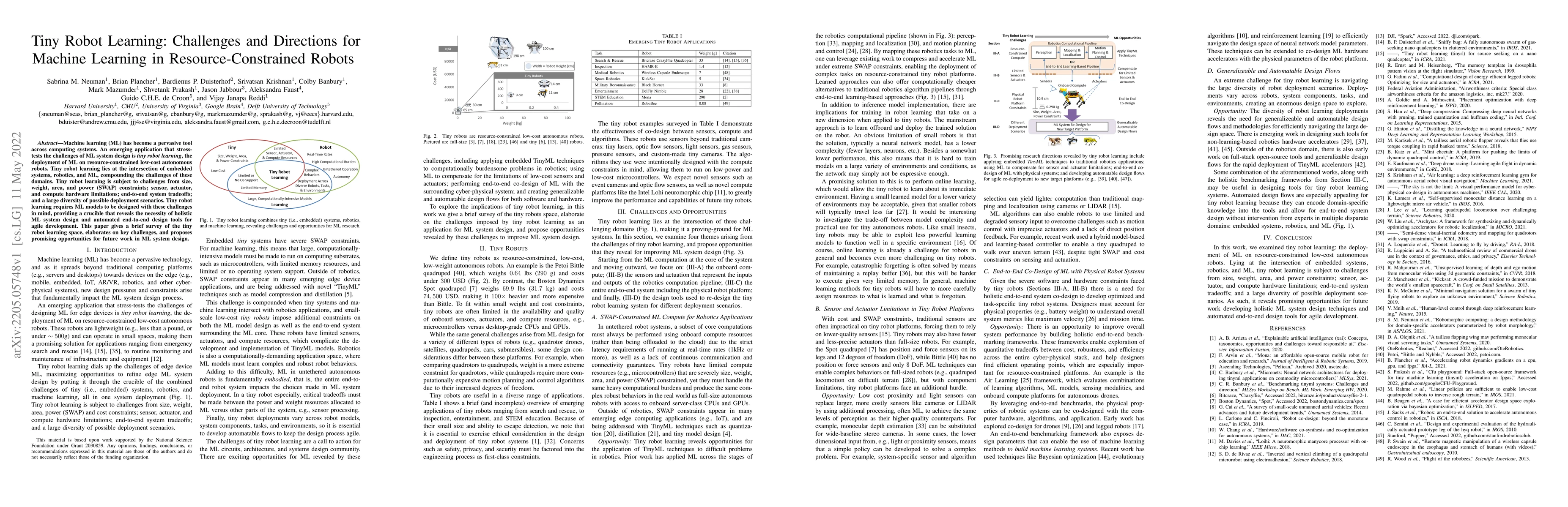 Thumbnail for Tiny Robot Learning: Challenges and Directions for Machine Learning in
  Resource-Constrained Robots