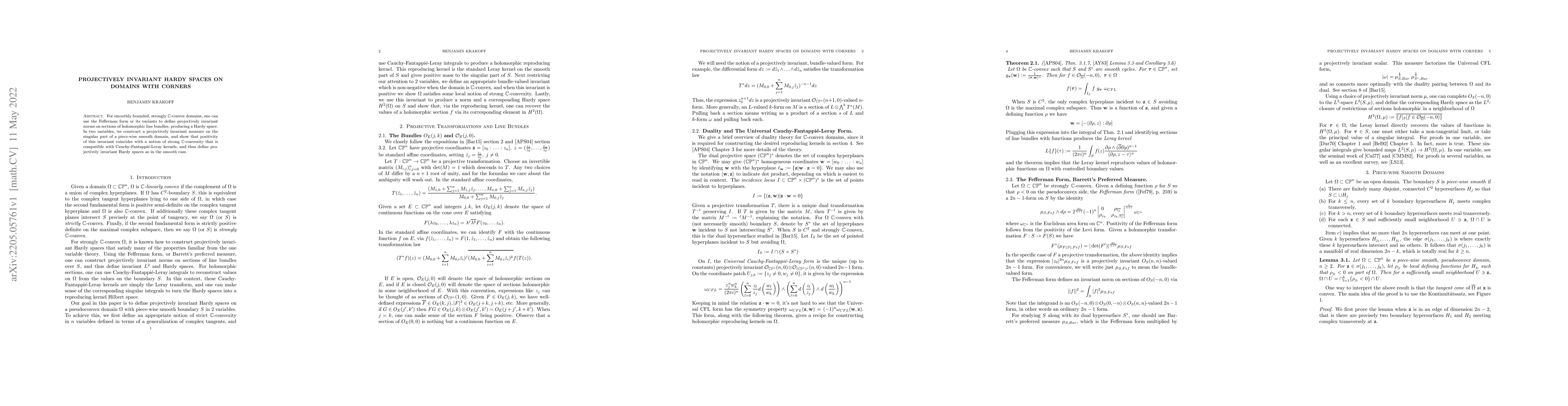 Thumbnail for Projectively Invariant Hardy Spaces on Domains with Corners