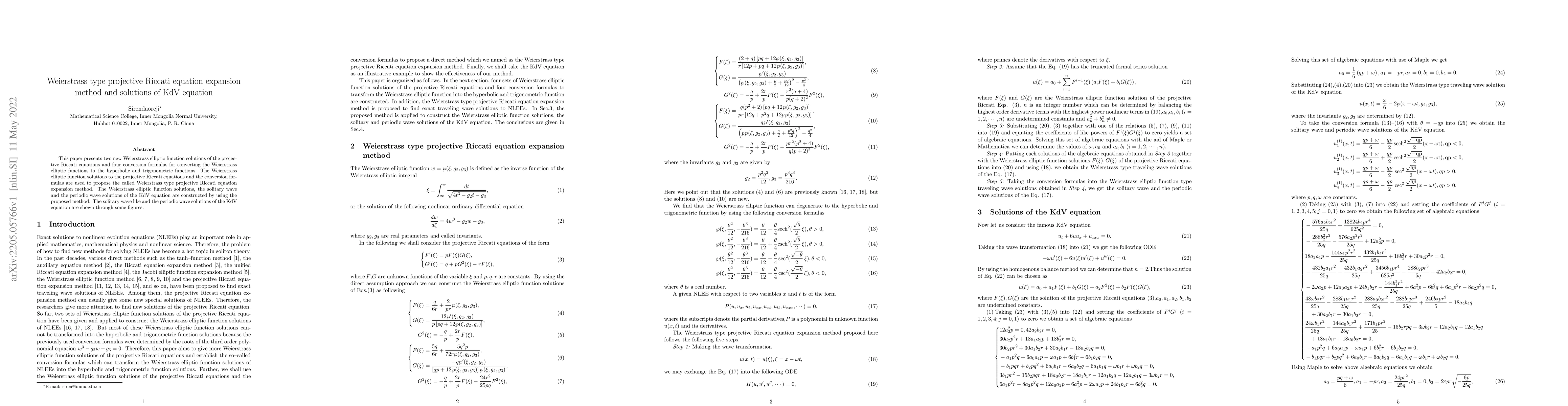 Thumbnail for Weierstrass type projective Riccati equation expansion method and
  solutions of KdV equation