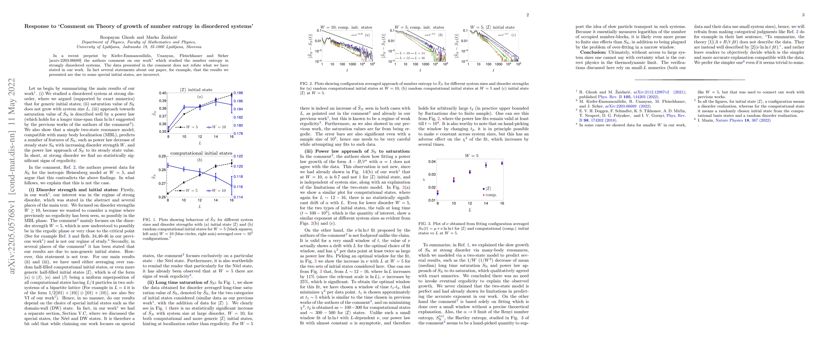 Thumbnail for Response to `Comment on Theory of growth of number entropy in disordered
  systems'