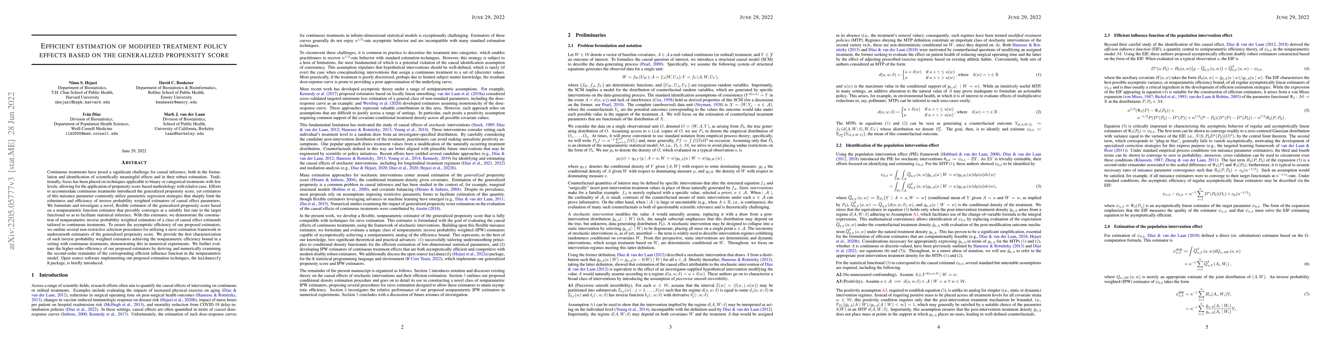 Thumbnail for Efficient estimation of modified treatment policy effects based on the
  generalized propensity score