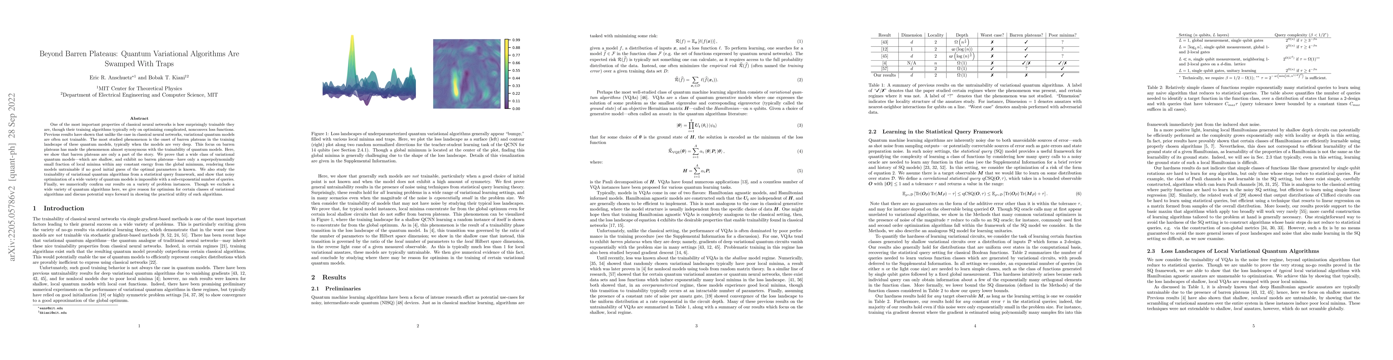 Thumbnail for Beyond Barren Plateaus: Quantum Variational Algorithms Are Swamped With
  Traps