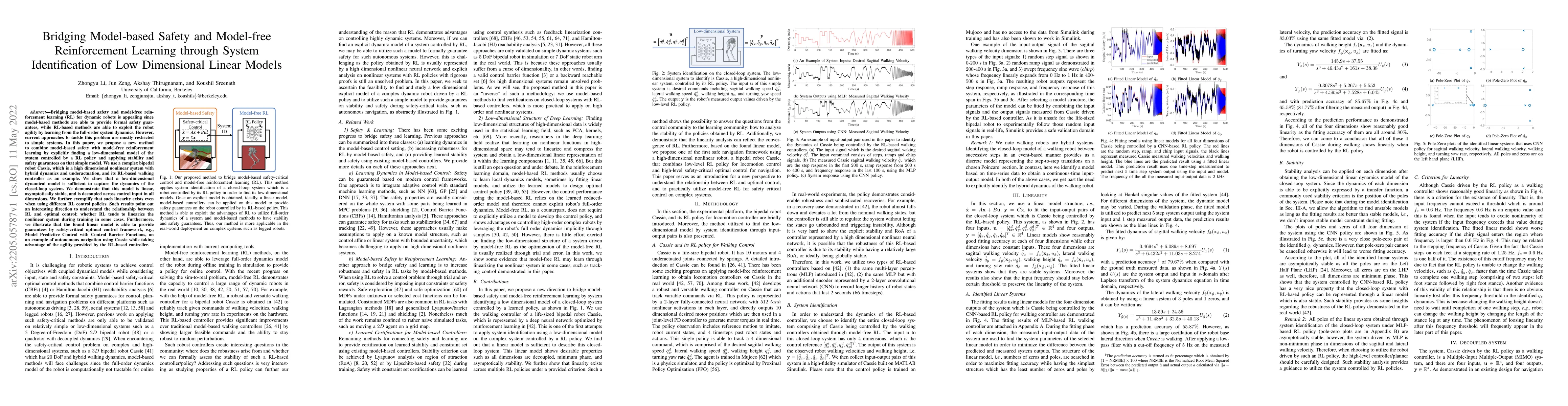 Thumbnail for Bridging Model-based Safety and Model-free Reinforcement Learning
  through System Identification of Low Dimensional Linear Models