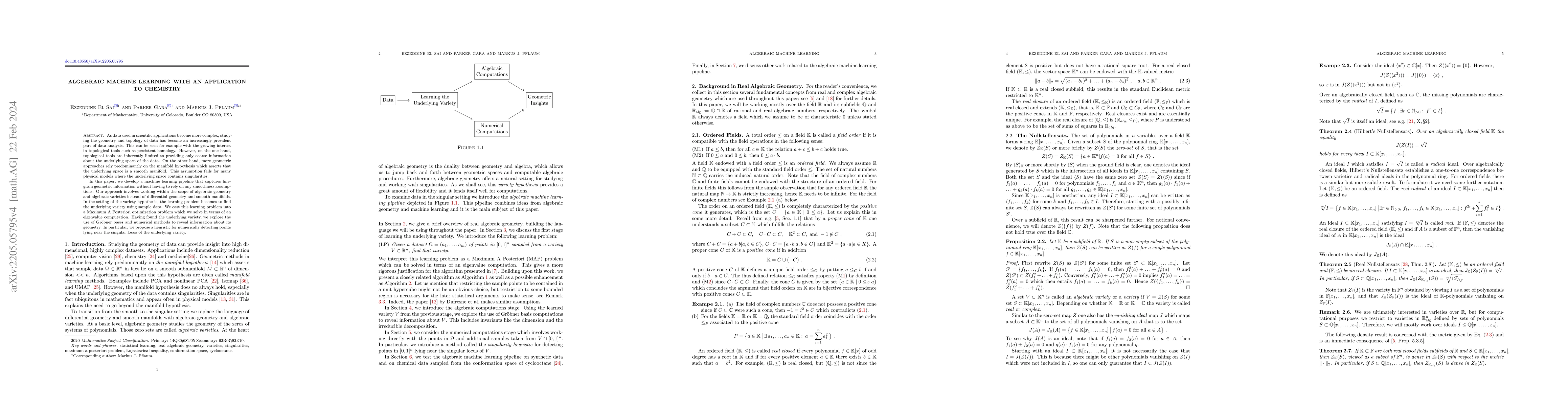 Thumbnail for Algebraic Machine Learning with an Application to Chemistry