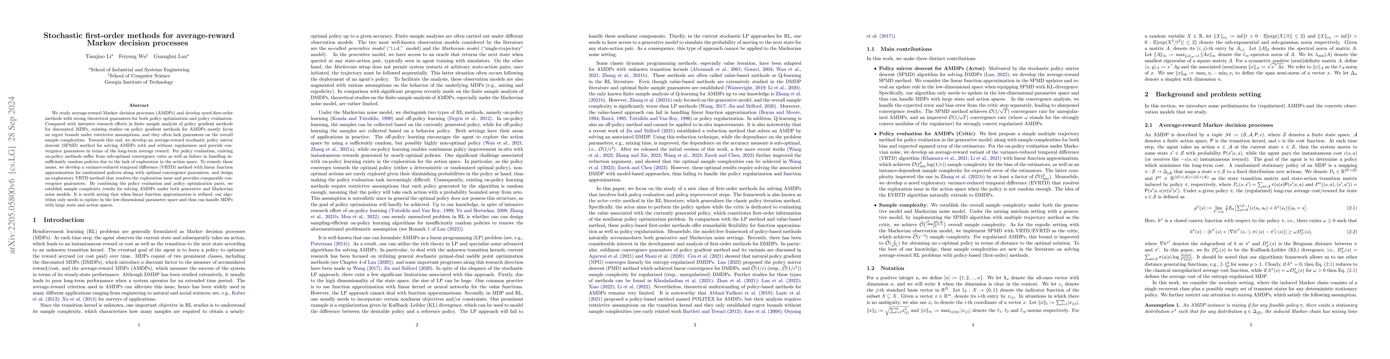 Thumbnail for Stochastic first-order methods for average-reward Markov decision
  processes
