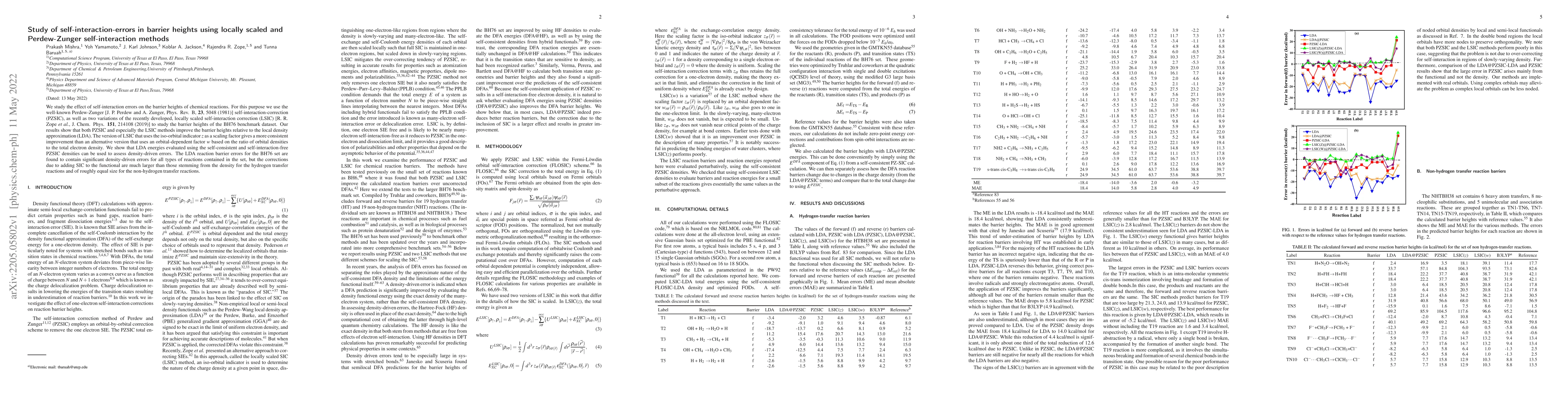 Thumbnail for Study of self-interaction-errors in barrier heights using locally scaled
  and Perdew-Zunger self-interaction methods