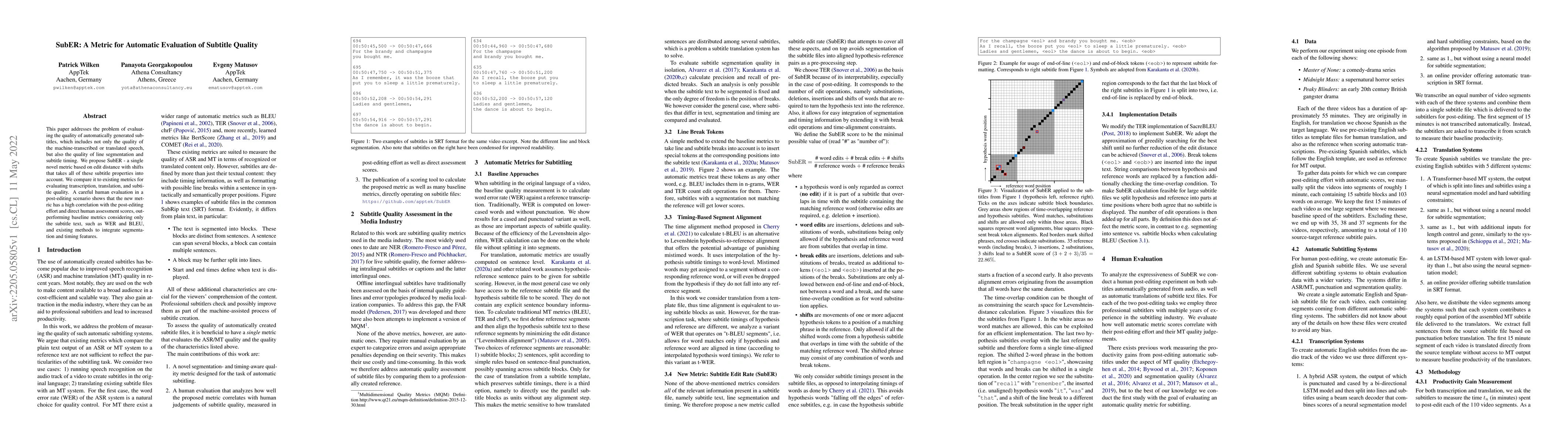 Thumbnail for SubER: A Metric for Automatic Evaluation of Subtitle Quality
