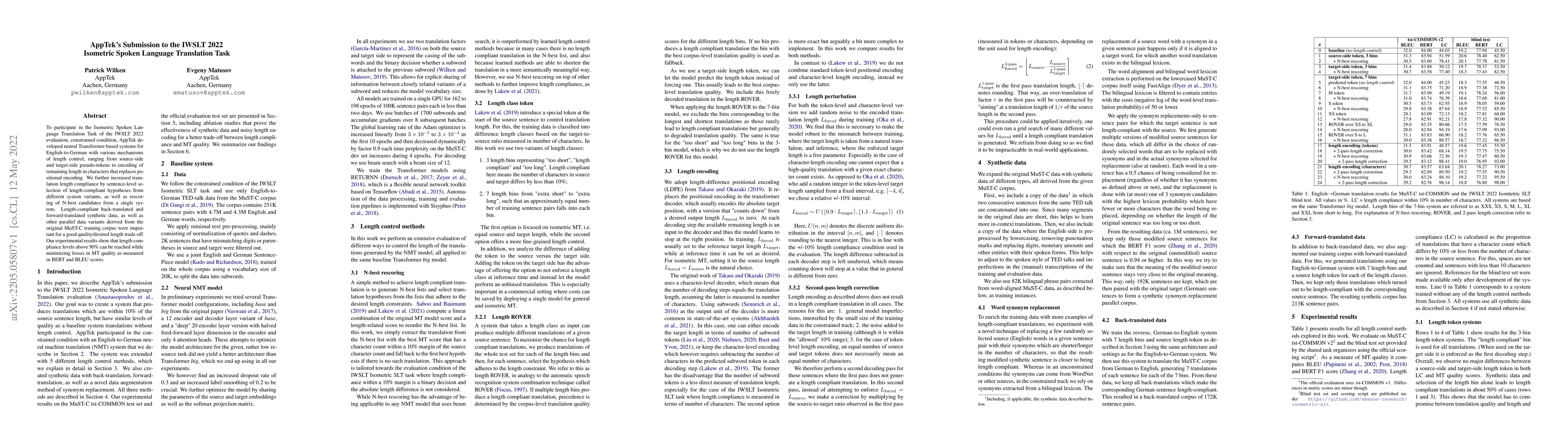 Thumbnail for AppTek's Submission to the IWSLT 2022 Isometric Spoken Language
  Translation Task