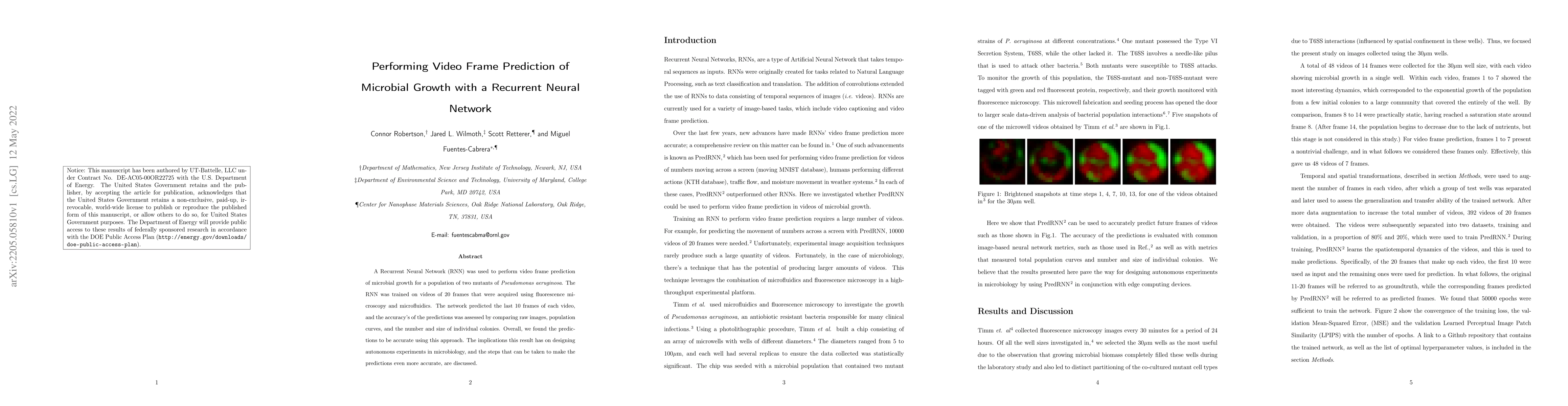 Thumbnail for Performing Video Frame Prediction of Microbial Growth with a Recurrent
  Neural Network