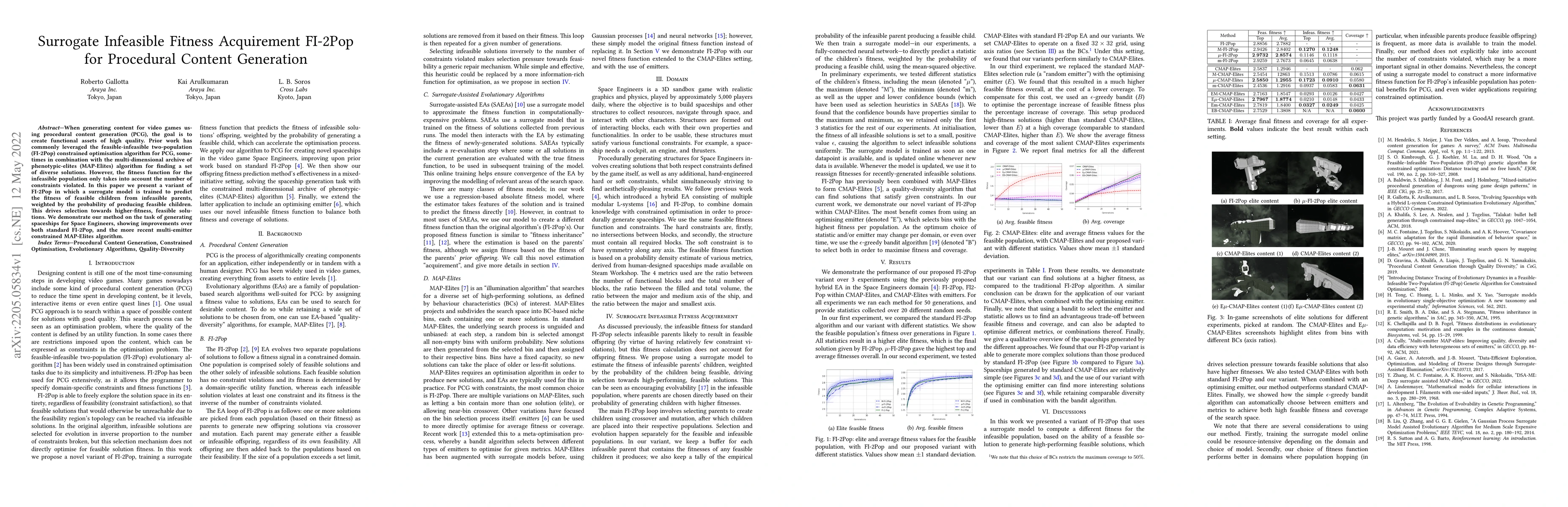 Thumbnail for Surrogate Infeasible Fitness Acquirement FI-2Pop for Procedural Content
  Generation