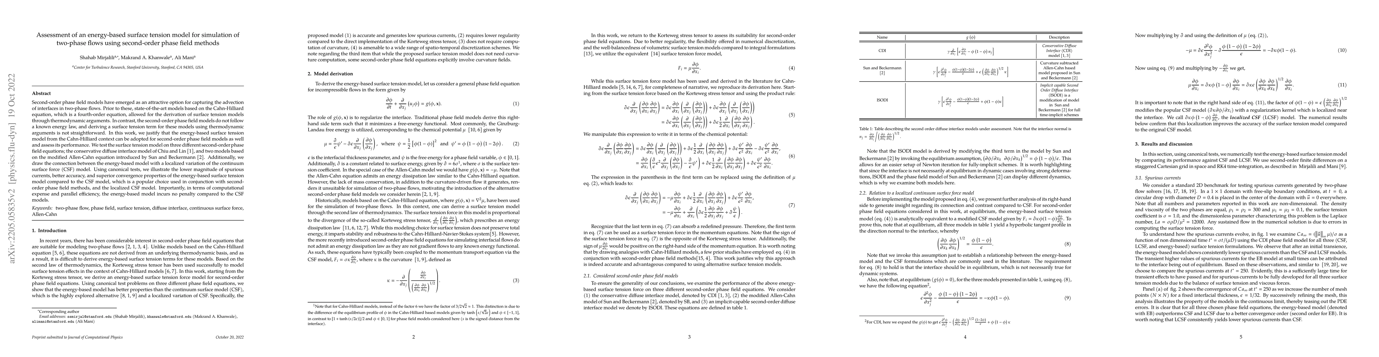 Thumbnail for Assessment of an energy-based surface tension model for simulation of
  two-phase flows using second-order phase field methods