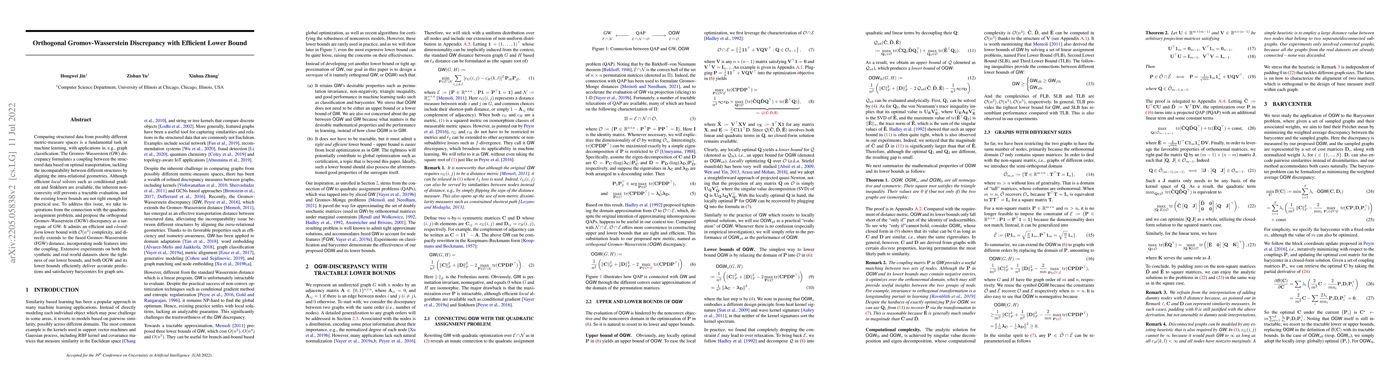 Thumbnail for Orthogonal Gromov-Wasserstein Discrepancy with Efficient Lower Bound