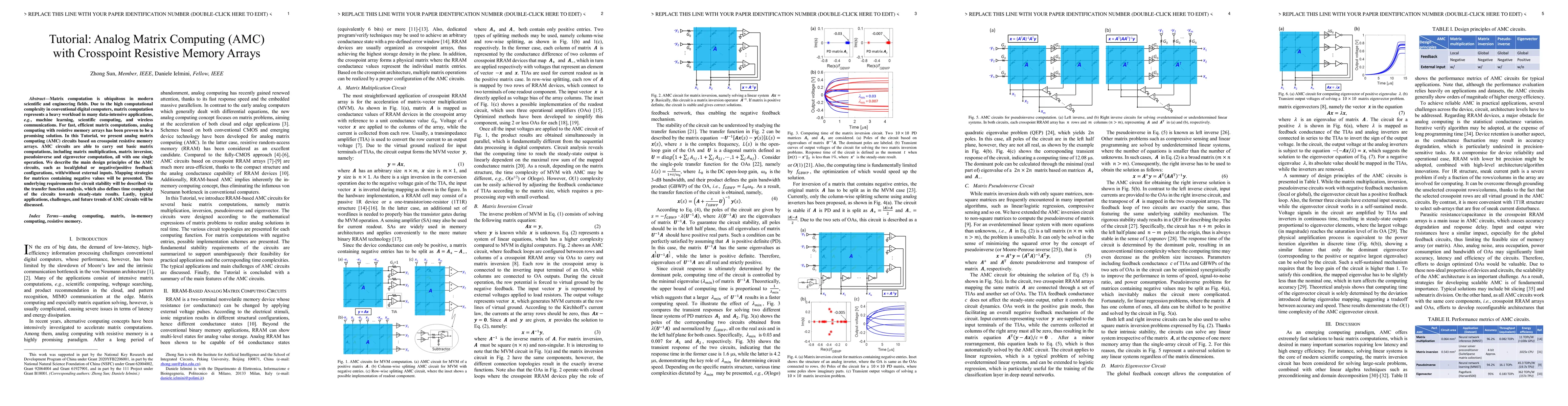 Thumbnail for Tutorial: Analog Matrix Computing (AMC) with Crosspoint Resistive Memory
  Arrays