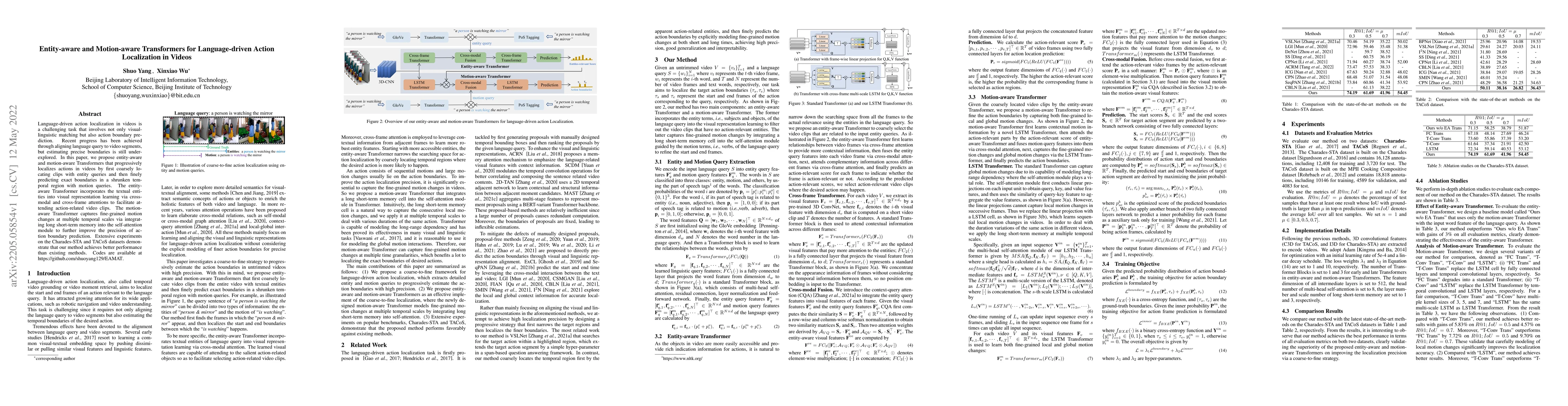 Thumbnail for Entity-aware and Motion-aware Transformers for Language-driven Action
  Localization in Videos