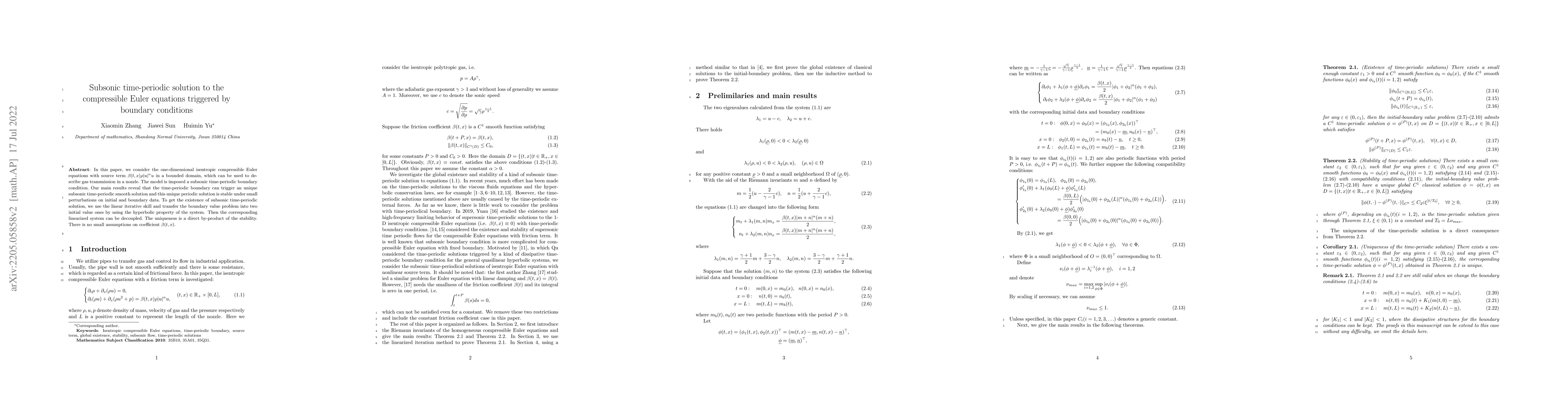 Thumbnail for Global existence and stability of subsonic time-periodic solution to the
  damped compressible Euler equations in a bounded domain