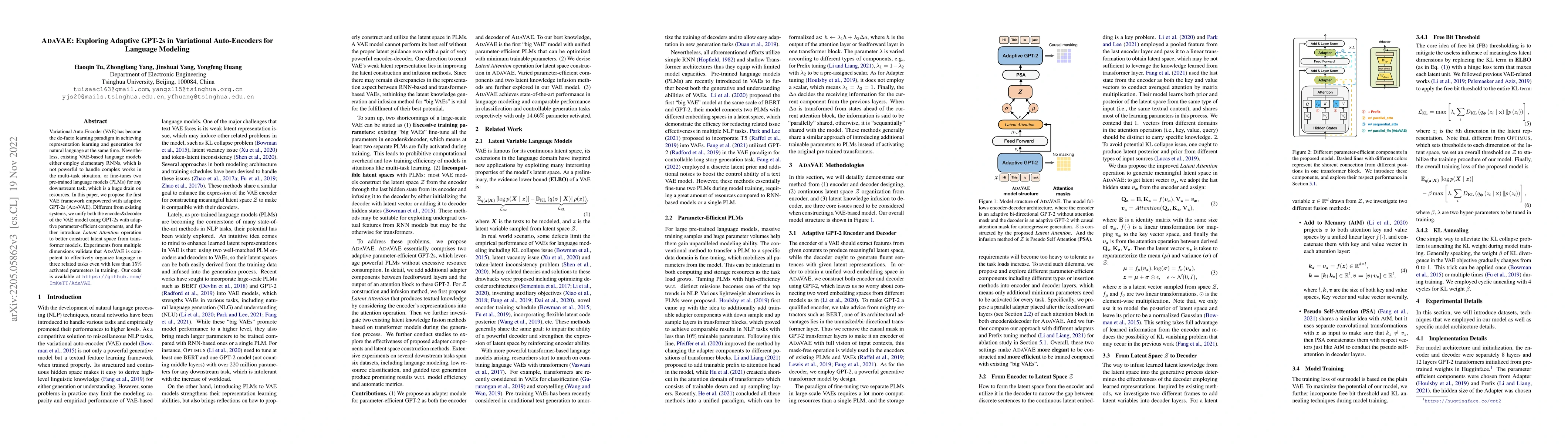 Thumbnail for AdaVAE: Exploring Adaptive GPT-2s in Variational Auto-Encoders for
  Language Modeling