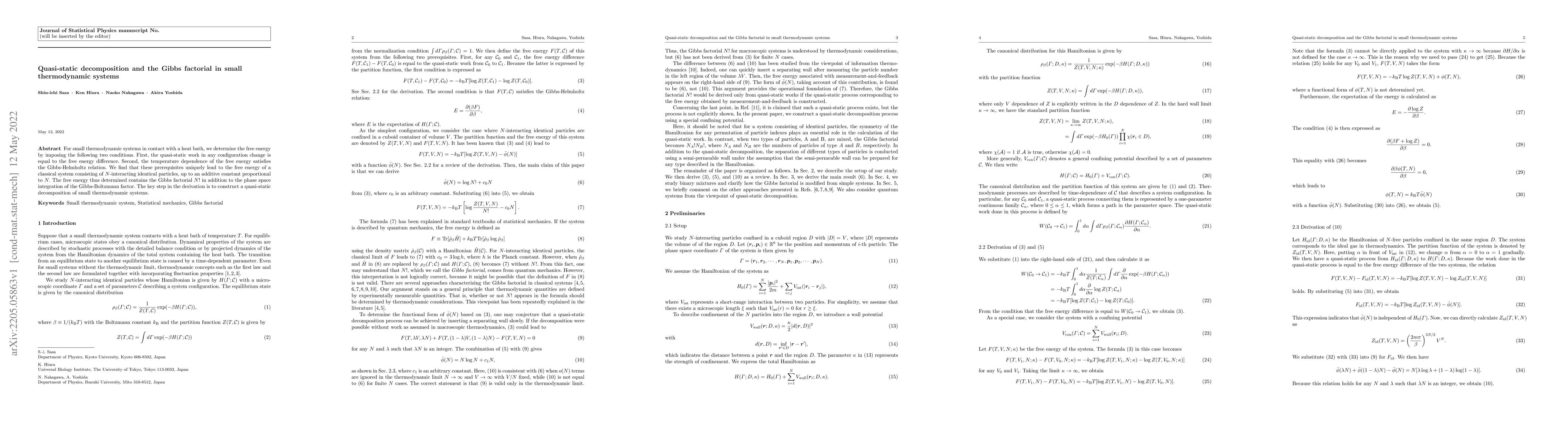 Thumbnail for Quasi-static decomposition and the Gibbs factorial in small
  thermodynamic system