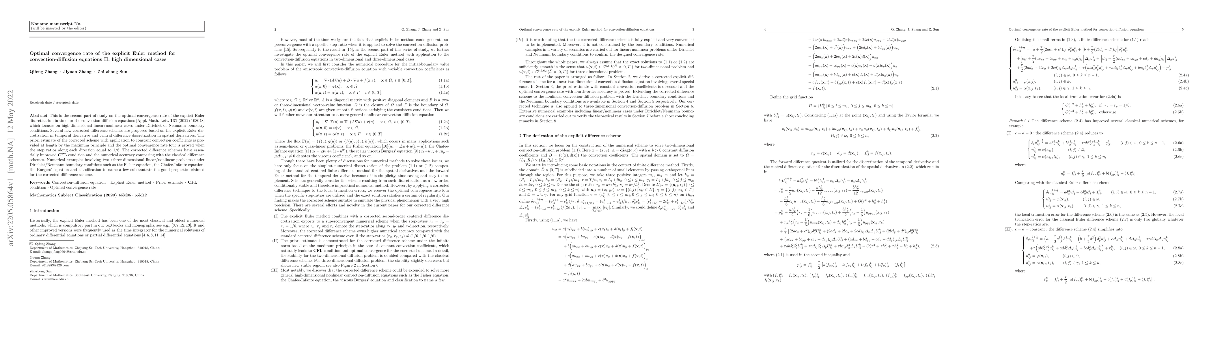 Thumbnail for Optimal convergence rate of the explicit Euler method for
  convection-diffusion equations II: high dimensional cases