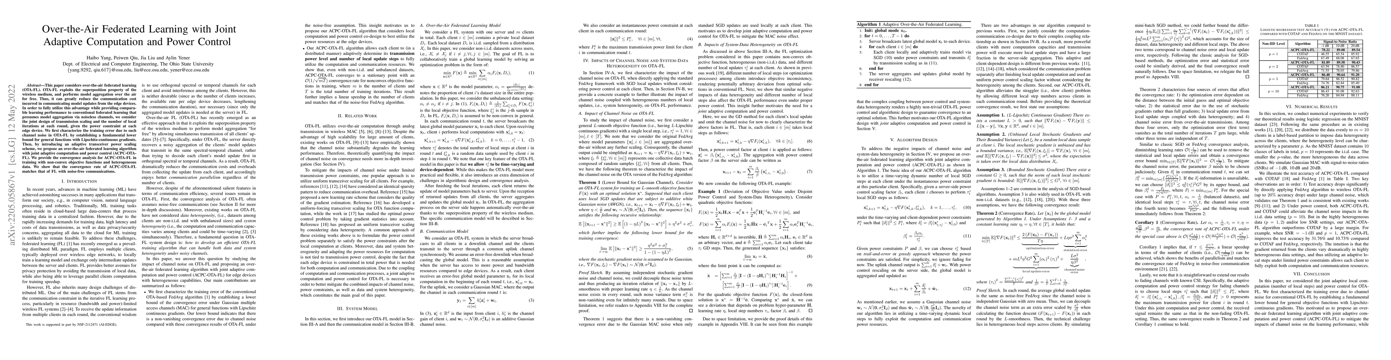 Thumbnail for Over-the-Air Federated Learning with Joint Adaptive Computation and
  Power Control