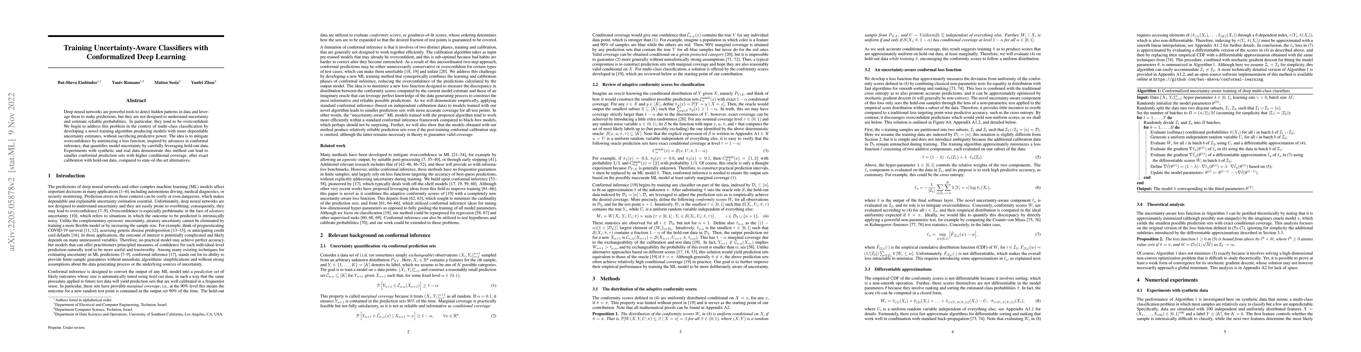 Thumbnail for Training Uncertainty-Aware Classifiers with Conformalized Deep Learning